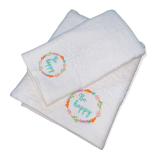 Set 2 Toallas Bordadas Mensaje Be Happy 500g