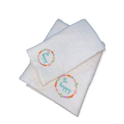 Set 2 Toallas Bordadas Mensaje Be Happy 500g - multicolor