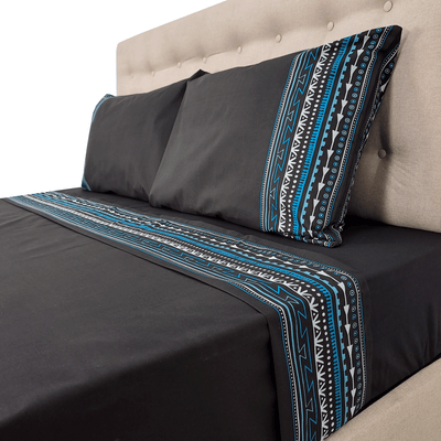 Sábanas 144h Estampadas Grecas Azules 1.5 Plazas - multicolor