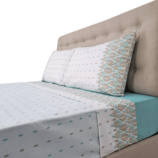 Sábanas 144h Estampadas Geo Hojas Menta King