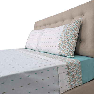 Sábanas 144h Estampadas Geo Hojas Menta King - multicolor