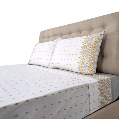 Sábanas 144H Estampadas Geo Hojas Mostaza King - multicolor