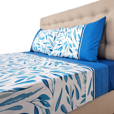 Sábanas 144h Estampadas Flores De Invierno Azules King - multicolor