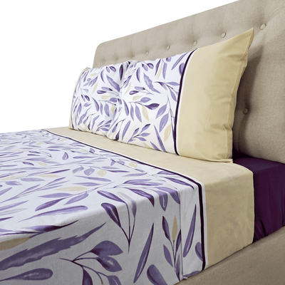Sábanas 144h Estampadas Flores De Invierno Moradas King - multicolor