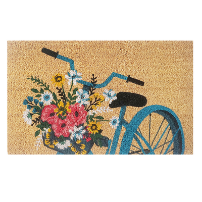 Limpiapiés bicicleta flores fibra de coco 45 x 75 cm - multicolor