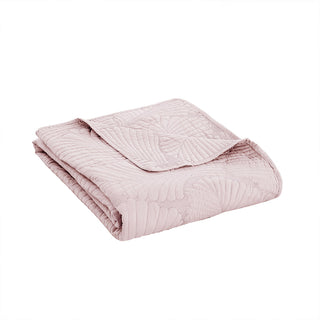 Cubrecama prewash bordado hojas 2.5P rosado