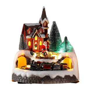 Villa navideña con luz y música 20 x 19,6 x 21,5 cm