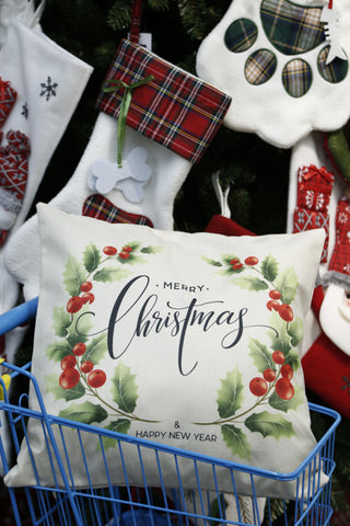 Funda Cojin Merry Christmas Acebos 45X45Cm 5B