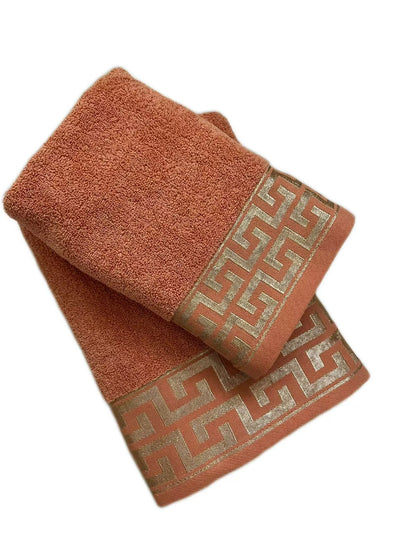 Set Toallas Caja Regalo Borde Jacq. Terracota
