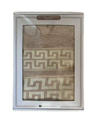 Set Toallas Caja Regalo Borde Jacq. Beige