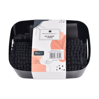 Set Baño 4 Pcs Canasto+Piso+Dispen. Negro