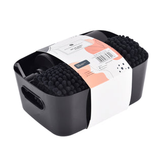 Set Baño 4 Pcs Canasto+Piso+Dispen. Negro