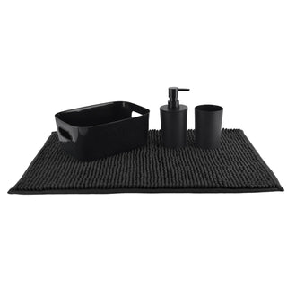 Set Baño 4 Pcs Canasto+Piso+Dispen. Negro