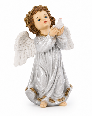 Ángel Navideño con Paloma Plateado 20 cm