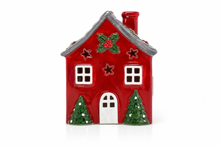Casa Portavela Navideña Roja 16,5 cm