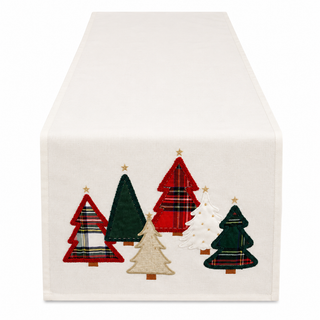 Camino Mesa Navideño Bordado 6 Arbolitos 35x170 cm