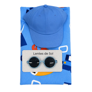 Set de Playa Infantil Toalla Microfibra 70x140 cm + Jockey + Anteojos Azul Acero