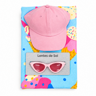 Set de Playa Infantil Toalla Microfibra 70x140 cm + Jockey + Anteojos Rosado