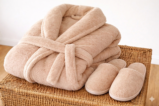 Set Bata + Pantuflas Franela Suave Chantilly Beige