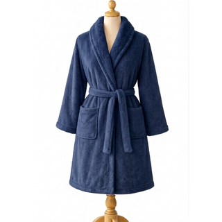 Set Bata + Pantuflas Franela Suave Chantilly Azul Marino