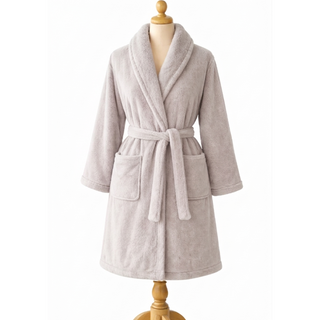 Set Bata + Pantuflas Franela Suave Chantilly Gris Plata