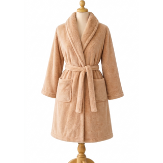 Set Bata + Pantuflas Franela Suave Chantilly Beige