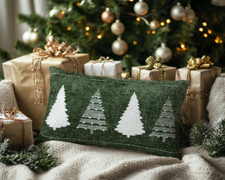 Funda Cojín Velvet Arbolitos Verde 30x50 cm