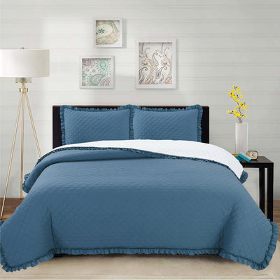 Cubrecama Prewash Bordado Sherpa 2P - Azul Piedra - azul