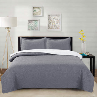 Cubrecama Micro Ultra Sherpa 2P Color Gris Acero