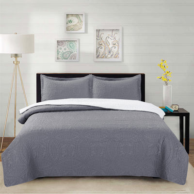 Cubrecama Micro Ultra Sherpa 2P Color Gris Acero - gris claro