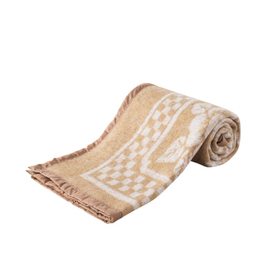 Frazada Termica Borde Satinado Flores 2P Beige - camel