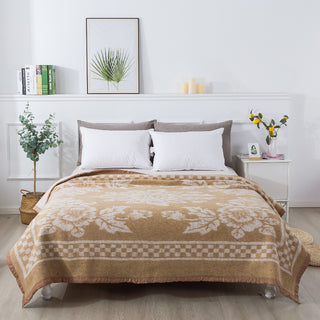 Frazada Termica Borde Satinado Flores 2P Beige