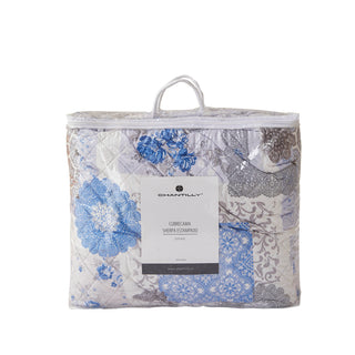 Quilt Sherpa Estampado Flores Blue