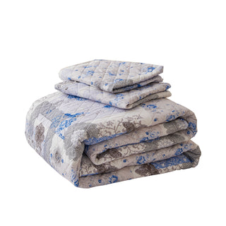 Quilt Sherpa Estampado Flores Blue