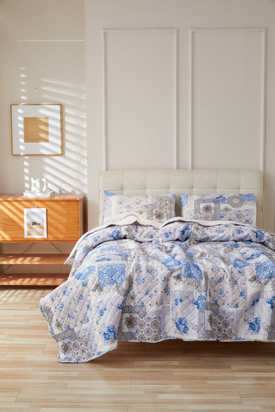 Quilt Sherpa Estampado Flores Blue