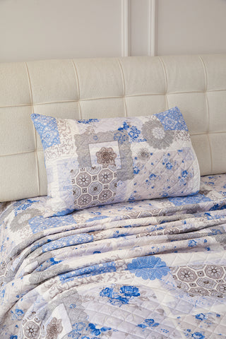Quilt Sherpa Estampado Flores Blue