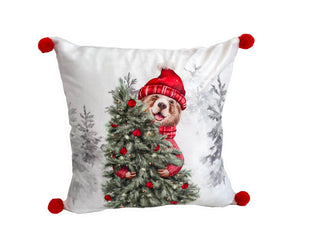Funda Cojín Oso con Árbol Pom Pom 45x45 cm