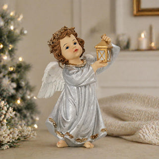 Ángel Navideño con Farol Plateado 20cm