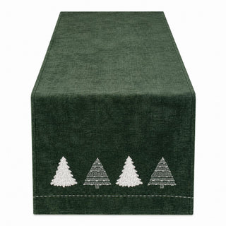 Camino Mesa Velvet Verde Arbolitos Bordados 35x170 cm