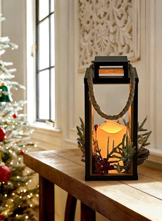Farol Navideño Madera con Vela LED 30 cm