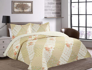 Quilt Patchwork Sherpa Verde Floral 1,5 plazas