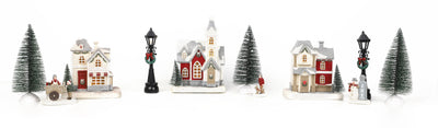 Set 4 Villas  C/Luz 13,5X4,5X15Cm 11,5X8X11Cm 11,5