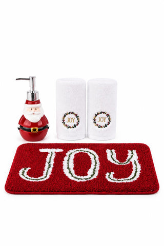 Set Baño Navideño Joy Santa Con Piso 4 Piezas