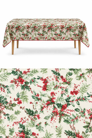 Mantel Navideño Hojas y Bayas Rojas 150x230 cm