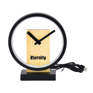 Reloj de Mesa LED USB Circular Fierro y Madera 23 cm