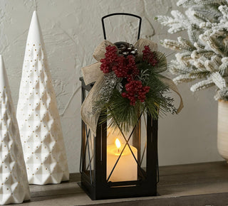 Farol Navideño Madera y Vela LED 31 cm