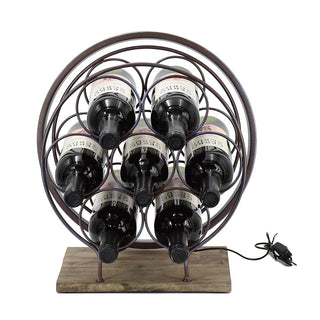 Cava para Vinos LED USB de Fierro y Madera Natural 7 Botellas