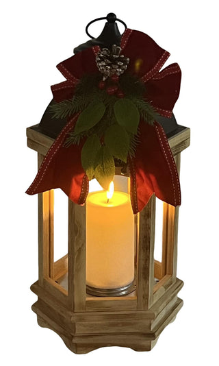 Farol Navideño Hexagonal Grande Vela LED 43 cm