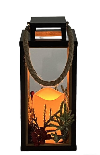 Farol Navideño Madera con Vela LED 30 cm