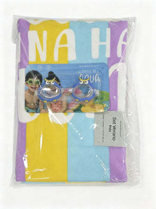 Set de Playa Infantil Toalla Microfibra 70x140 cm + Lentes de Natación Morado